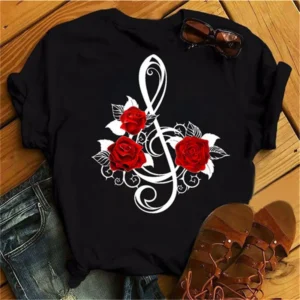 new harajuku women's t shirt fashion creative reose musical note printed t shirt casual shirt short sleeved female tshirt