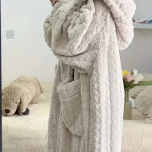 coral velvet jacquard pajamas for women, winterized and thick, warm, flannel, autumn and winter robe