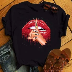 women summer short sleeve tshirts fashion red lips finger print ladies t shirts top cartoon womens graphic tees t shirts