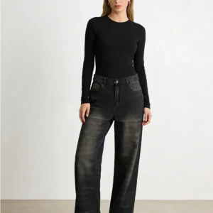 winter fashion ladies on the new street, american retro washed ins harajuku trend gradient jeans y2k clothing