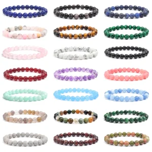 natural stone beads bracelet for women men amethysts crystal quartzs aquamarines jades jewelry agates elastic bangle bracelets